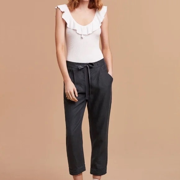 Aritzia Wilfred Allant Crop Tie Waist Button Fly Linen Blend pants Size 4 - Picture 13 of 15